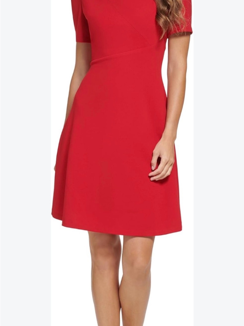 DKNY Red Short-Sleeve Fit-and-Flare Dress